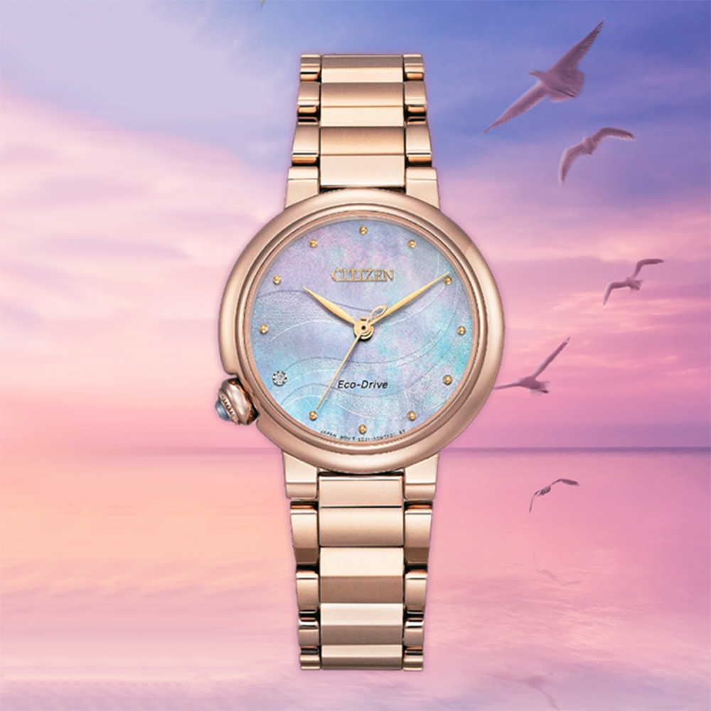 CITIZEN 星辰  L系列 黃昏紫霞 光動能大三針女錶 EM0917-81Y, , large