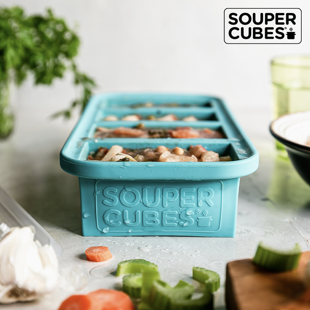 官方直營【Souper Cubes】多功能食品級矽膠保鮮盒4格_湖水綠(250ML/格), , large