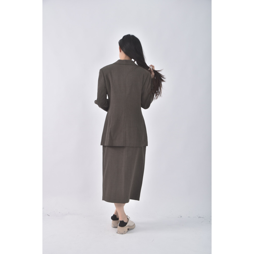 (M) m tsubomi西裝羊毛開衩綠色套裝二手衣, , large