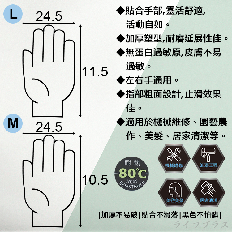 百研/黑色NBR耐油手套-M-20枚入-6包, , large