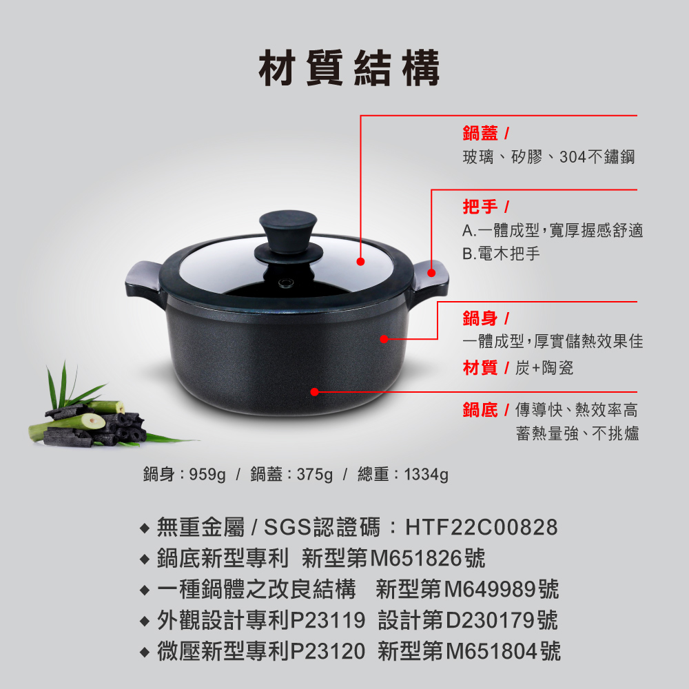 【MotherGoose 鵝媽媽】新一代遠紅外線竹炭調理湯鍋22cm(IH導磁), , large