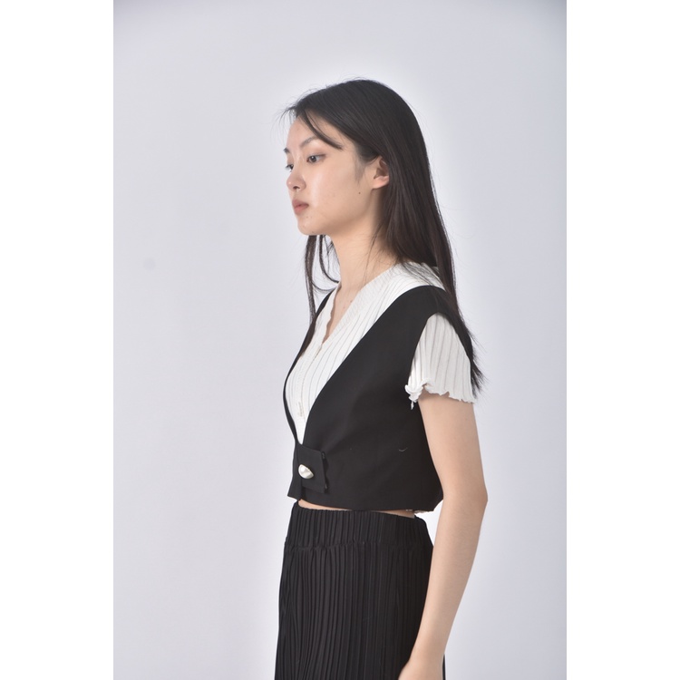 (M) blorrom質感修身短版棉質背心黑色外套二手衣, , large