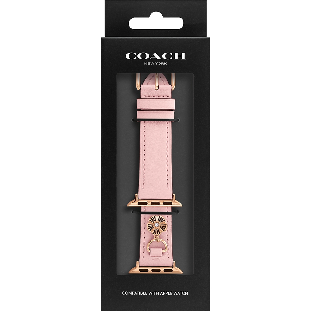 COACH Apple Watch 錶帶 38/40mm 適用 茶花吊飾皮錶帶 - 粉紅色(不含手錶), , large