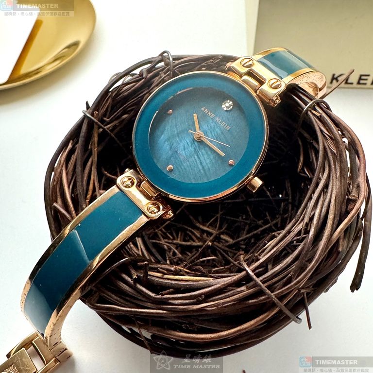 [星晴錶業]ANNE KLEIN手錶,28mm,AN00597藍綠色錶面玫瑰金錶殼玫瑰金色合金錶帶款, , large