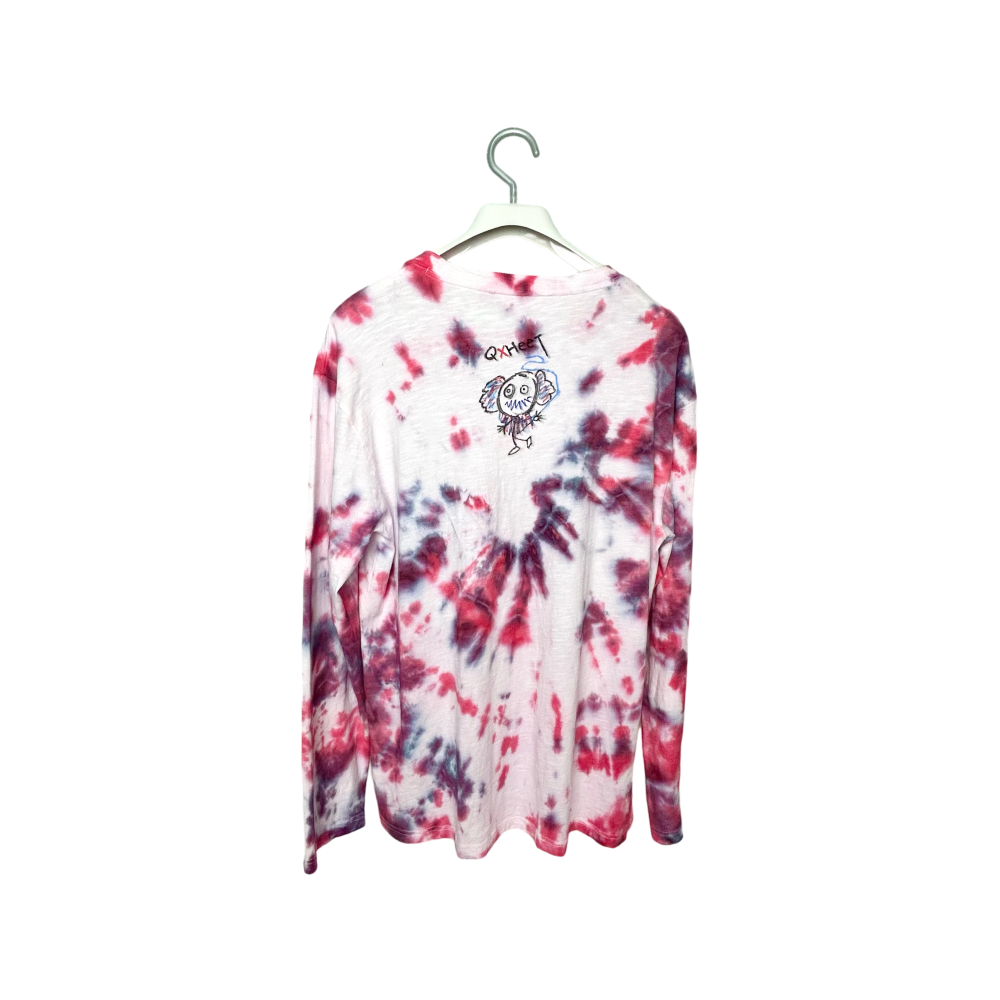 Clown Pink Tie Dye Wide Fit Long Sleeve T-Shirt White, , large