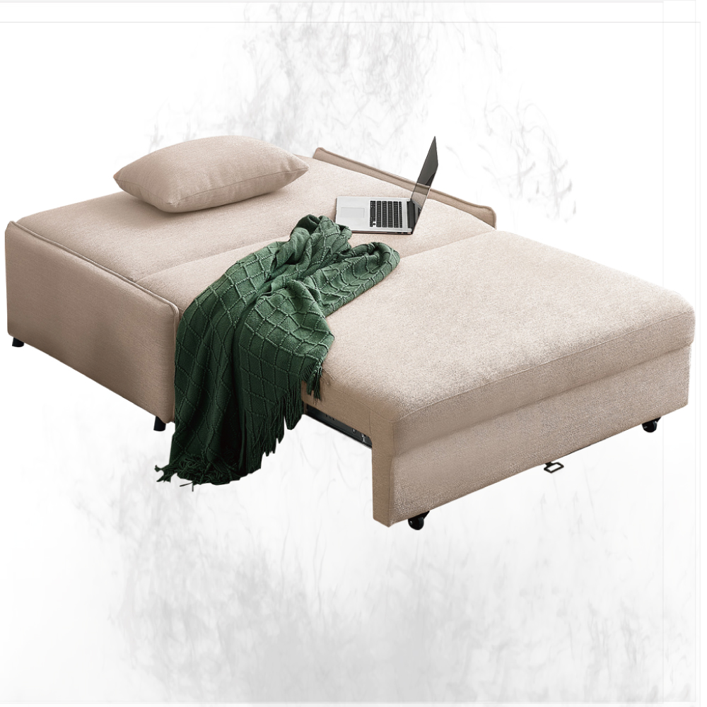 【文創集】艾莉淺灰色棉麻布前拉式沙發椅/沙發床(客約商品), , large