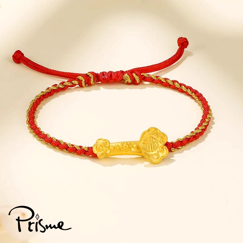 【Prisme Gold】黃金手鍊 純金999福字如意 金線紅編織手繩 (金重：約0.08錢&plusmn;0.03), , large