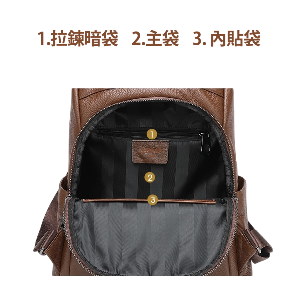 【ZENDAR】台灣總代理 限量1折 頂級超柔軟小牛皮防盜後背包 米樂系列 全新專櫃展示品(咖啡色), , large