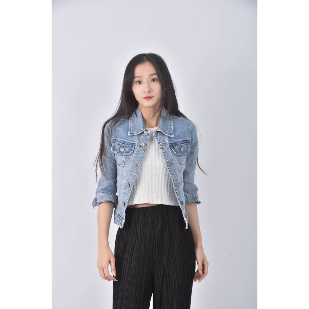 (S) 丹寧牛仔排扣藍色外套二手衣, , large