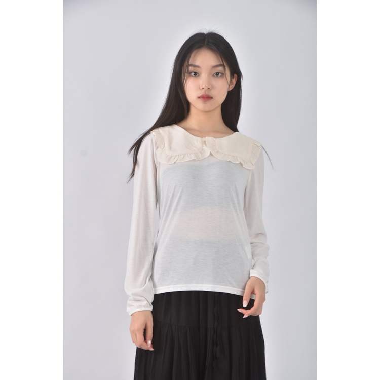 (S) e hyphen world gallery質感荷葉邊領口白色長袖上衣二手衣, , large