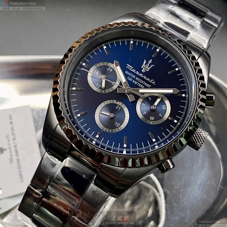 [星晴錶業]MASERATI手錶,42mm,R8853100019寶藍色錶面槍灰色錶殼黑灰色精鋼錶帶款, , large