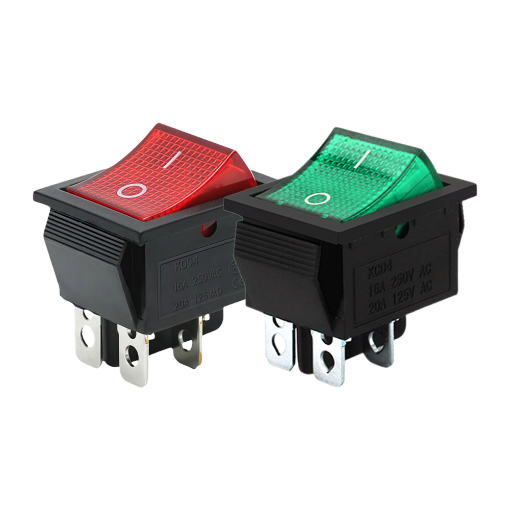 KCD4 rocker-type power switch, four-pin, two-position, 30A - green., , large