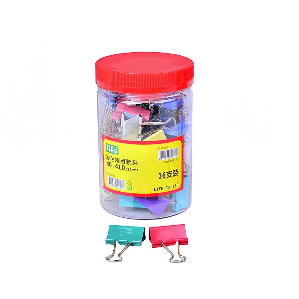 【 徠福 】彩色兩用票夾36支入-32mm / 筒 NO.410, , large