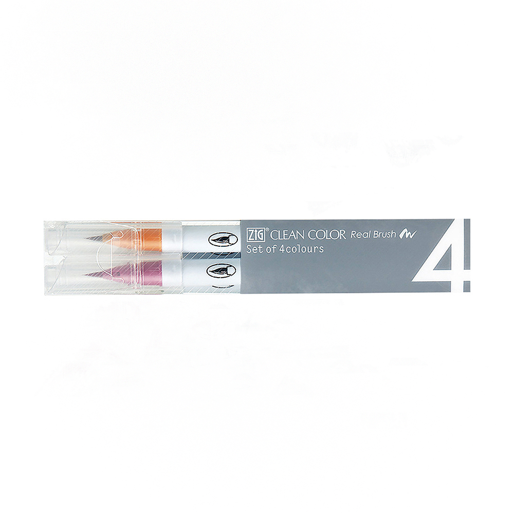 【Kuretake 吳竹】ZIG 彩繪毛筆 4色套組 /組 RB-6000AT-4VD(日本品牌), , large