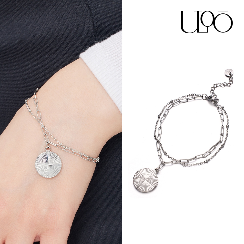 ULOO Glimmer 圓形設計圖騰手鍊-銀色 UB2000220, , large