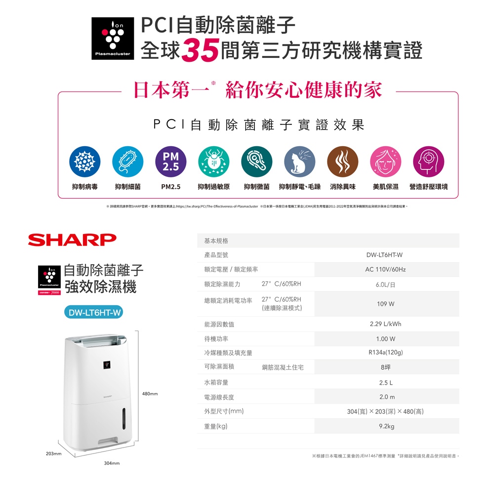 SHARP 夏普 8坪 一級節能 自動除菌離子 強效除濕機 DW-LT6HT-W, , large