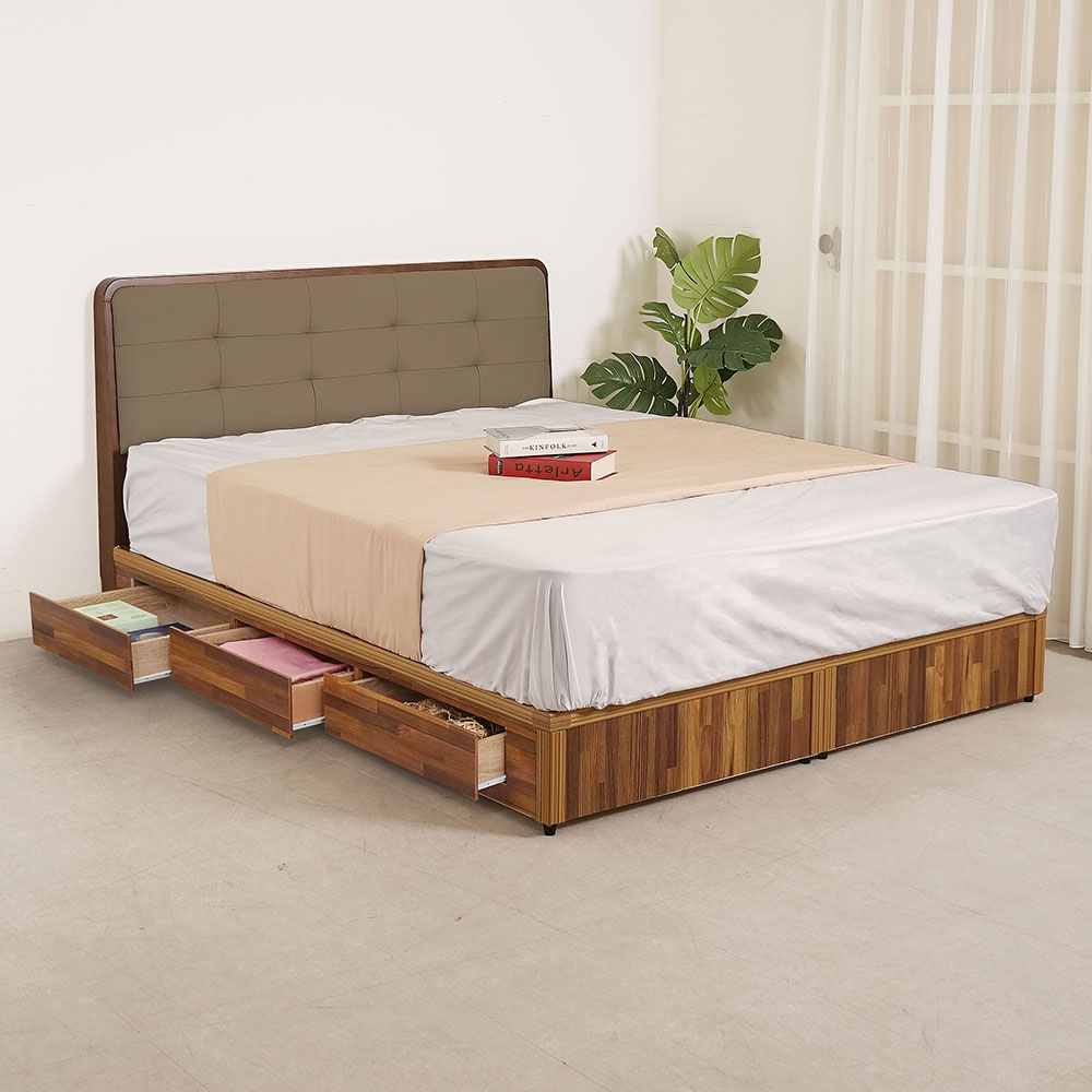 【Homelike】喜家居雙人5尺六抽屜床組-胡桃色(2531), , large