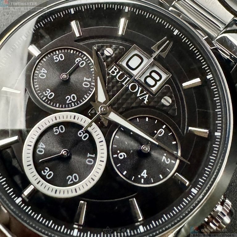 [星晴錶業]BULOVA手錶,44mm,BU00006黑色錶面銀錶殼銀色精鋼錶帶款, , large