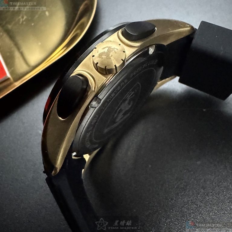 [星晴錶業]FERRARI手錶,46mm,FE00106黑色錶面金色錶殼深黑色矽膠錶帶款, , large