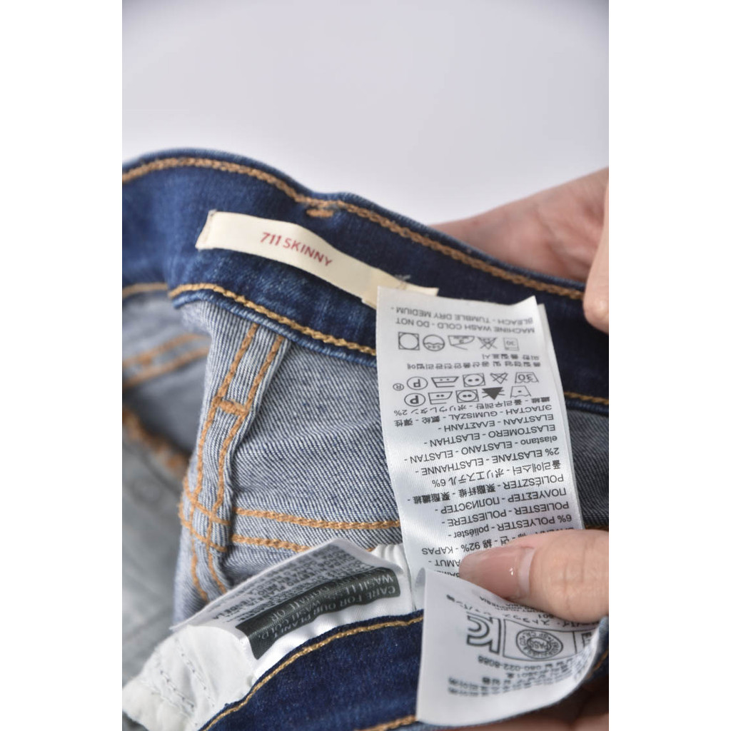 (L) 711 skinny丹寧牛仔棉質九分藍色長褲二手衣, , large