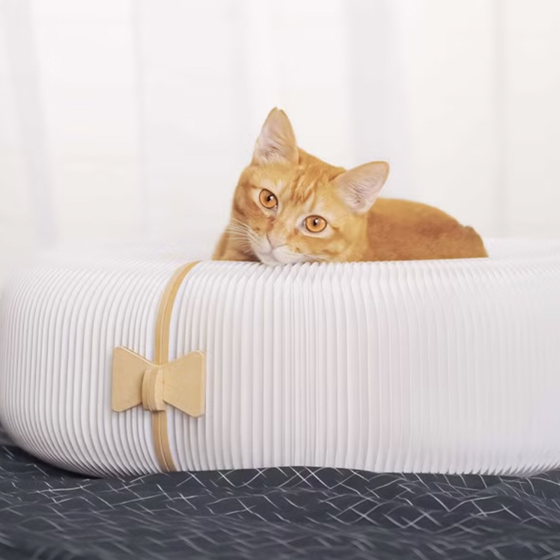 柿餅｜蜂巢紙收納貓睡床(100%可回收_白牛皮紙), , large