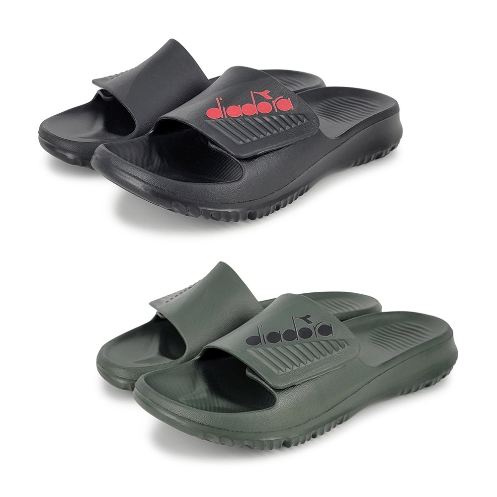 DIADORA迪亞多那 紓壓厚底拖鞋 MIT台灣製造 休閒 運動 時尚 魔鬼氈 彈力 舒壓 足弓支撐 排水 防滑 黑 綠