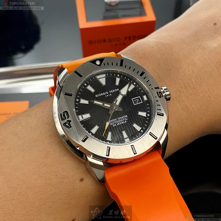 [星晴錶業]GiorgioFedon1919手錶,48mm,GF00100黑色錶面銀錶殼橘矽膠錶帶款, , large