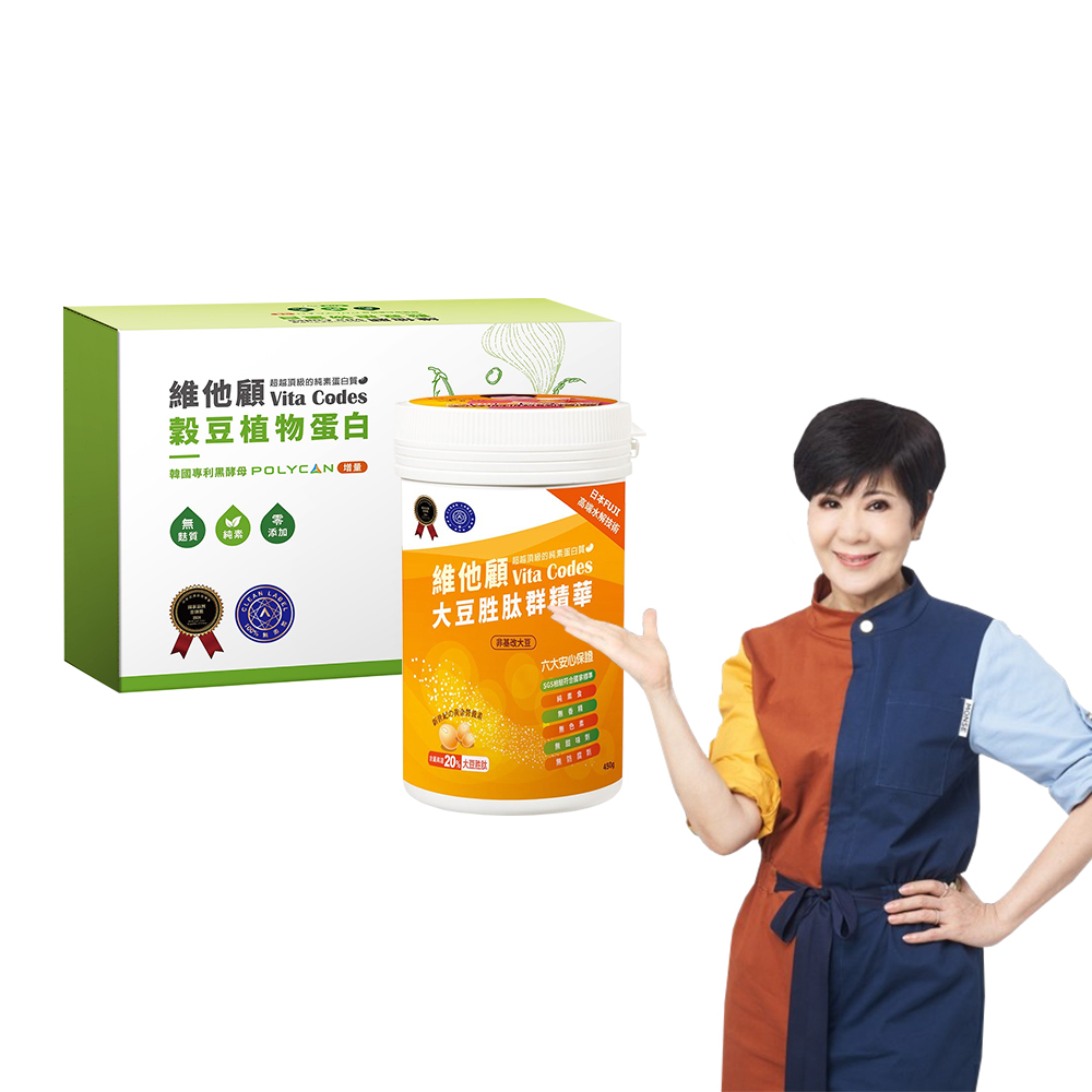 【Vita Codes】維他顧 大豆胜肽群精華罐裝450gx1罐+穀豆植物蛋白 隨身包 32g&times;14包-1盒 陳月卿推薦-2入組, , large