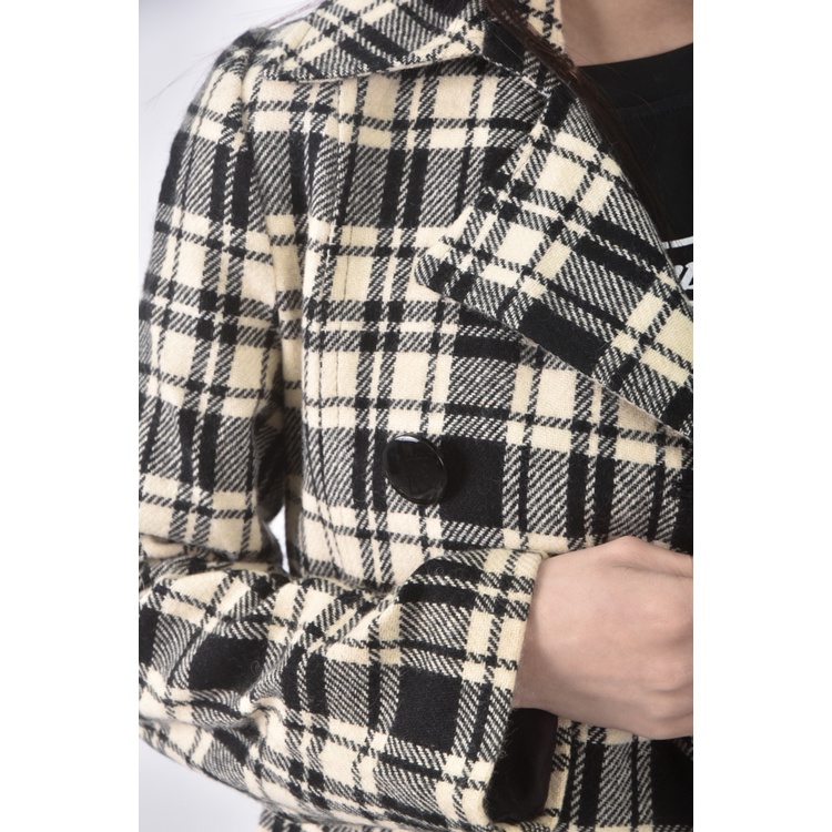 (S) nice claup co ltd質感格紋黑色綁帶外套二手衣, , large