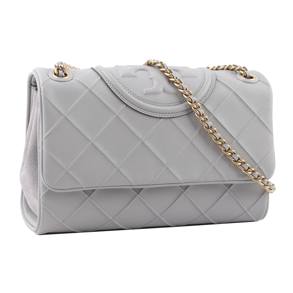 Tory Burch Fleming 縫線納帕皮革翻蓋二用包/海灣灰, , large