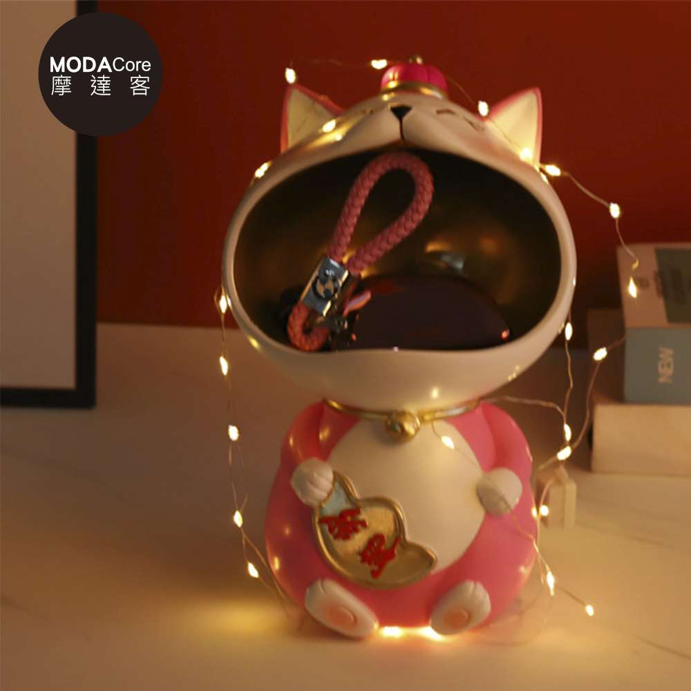 摩達客◉春節開運◉紅白大嘴招財猫擺飾-糖果收納聚寶盆, , large