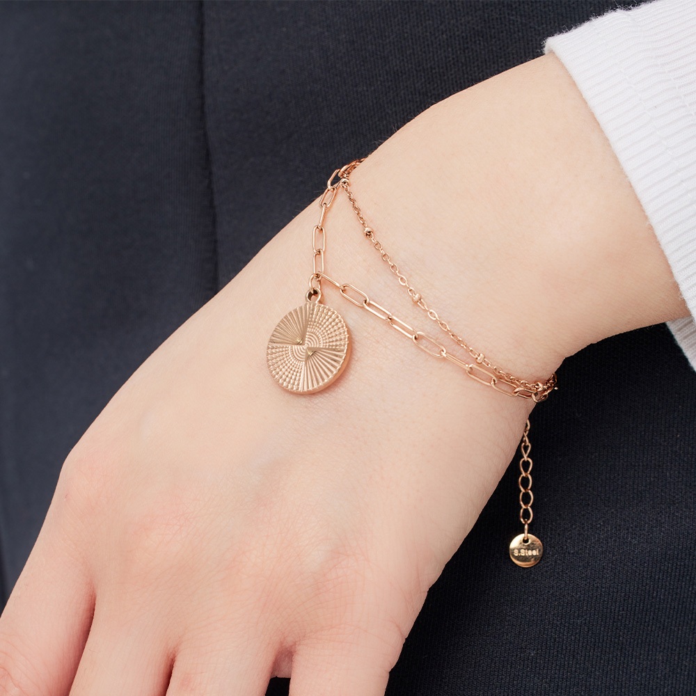 ULOO Glimmer 圓形設計圖騰手鍊-玫瑰金 UB2000230, , large