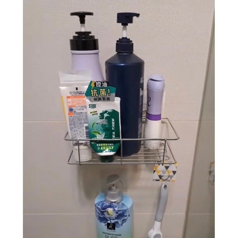 [熊好貼國際]中型多功能置物架(304不鏽鋼)洗衣粉架 洗衣精 無痕掛勾  凹凸 紋路光滑牆面皆可貼(選超黏)掛鉤, , large