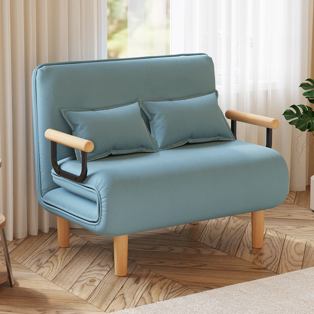 【AOTTO】100公分加大款多功能懶人折疊沙發床-藍色(SF-004B)