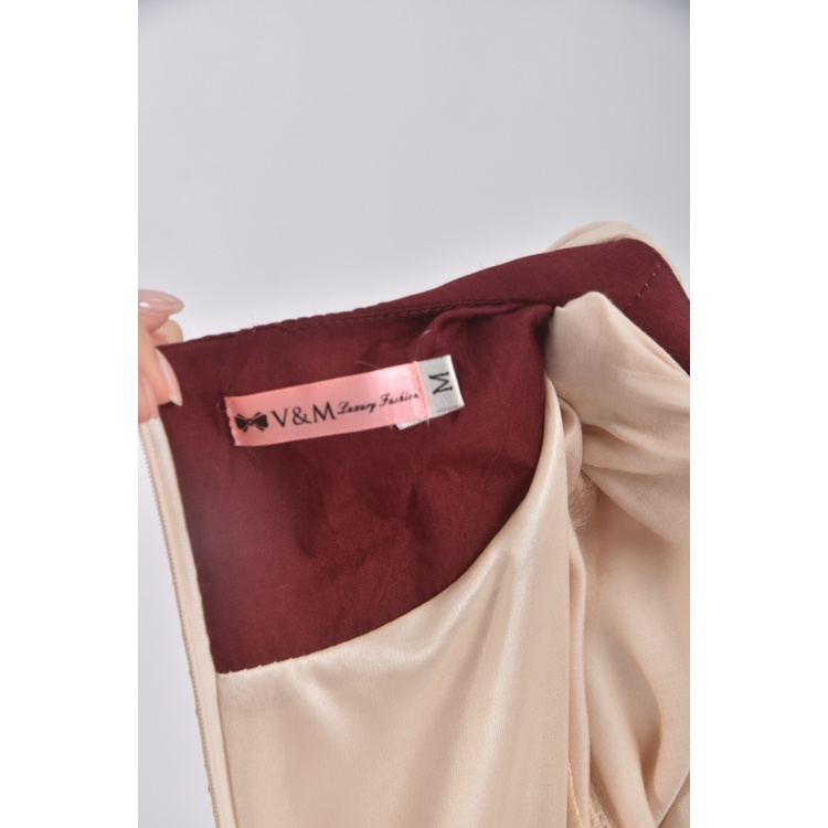 (S) v m luxury fashion棉質撞色杏色洋裝二手衣, , large