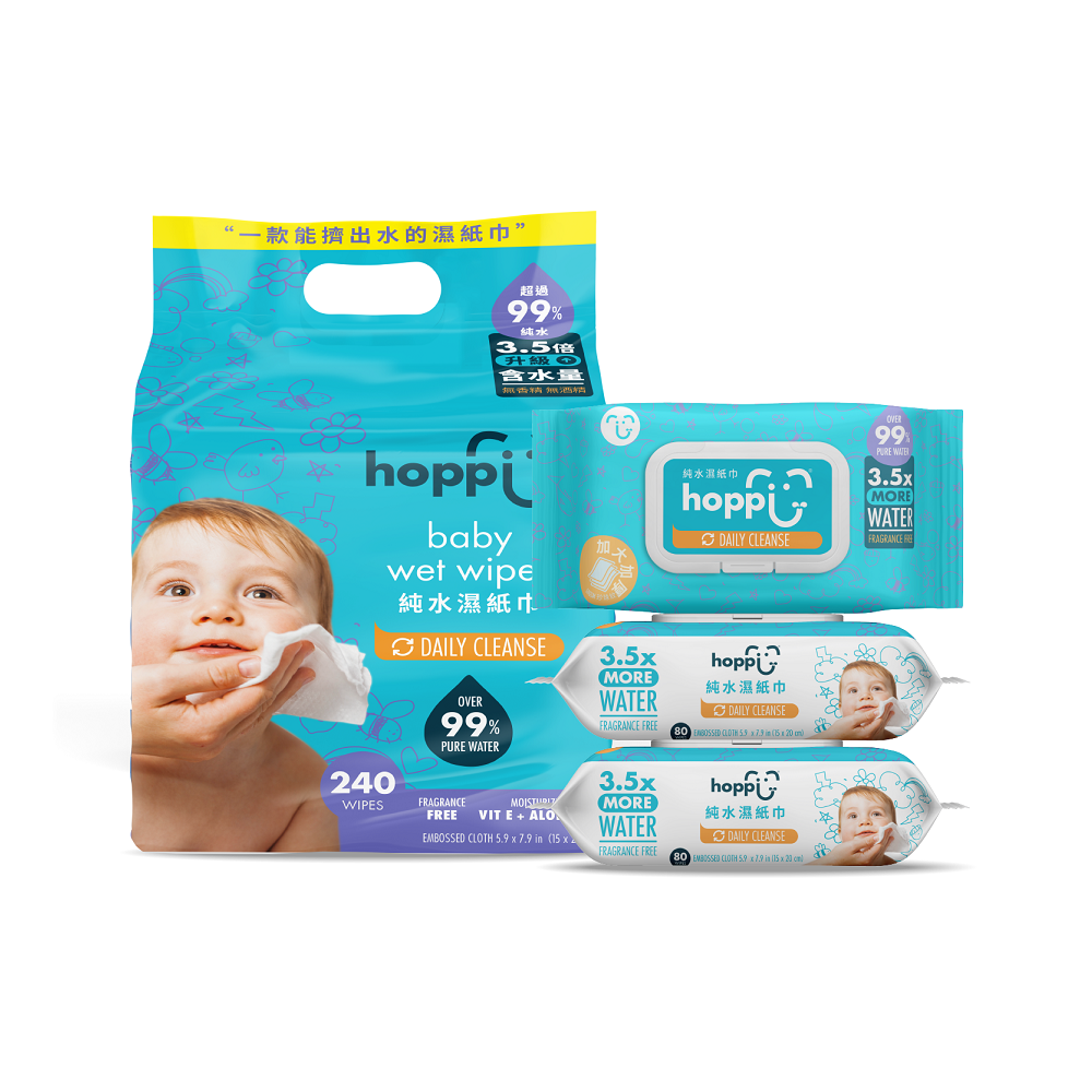 Hoppi嬰兒純水濕紙巾80抽X3包, , large