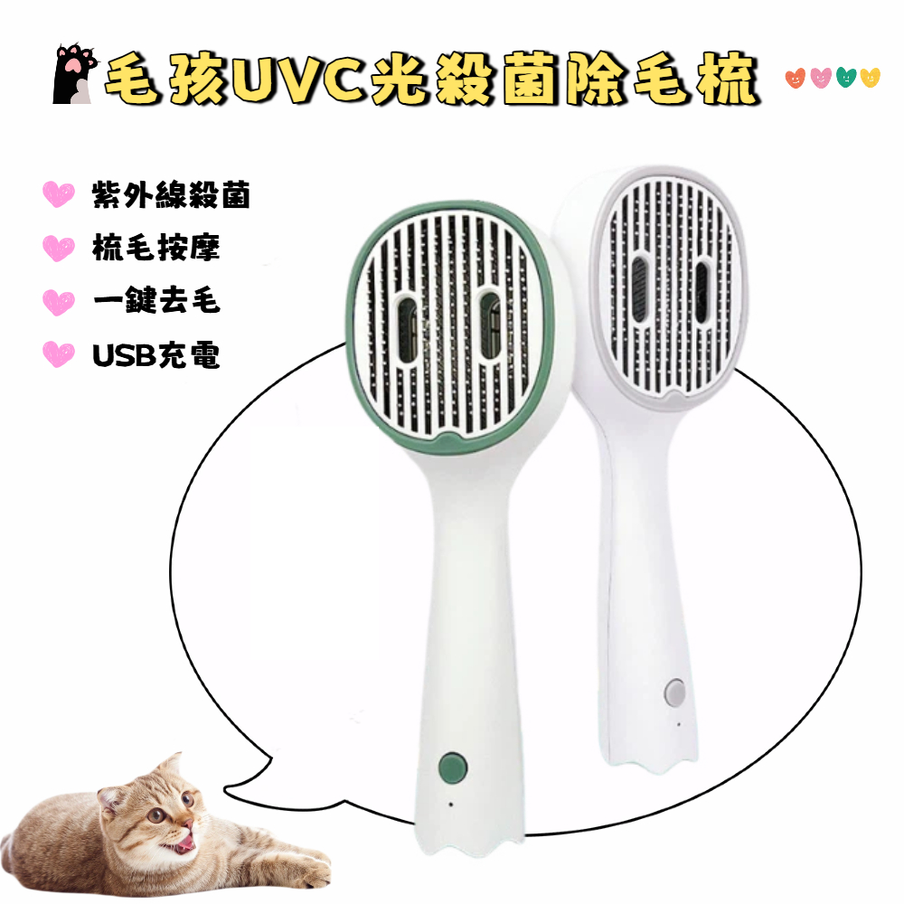 【A&R】毛孩UVC光殺菌除毛梳 深綠