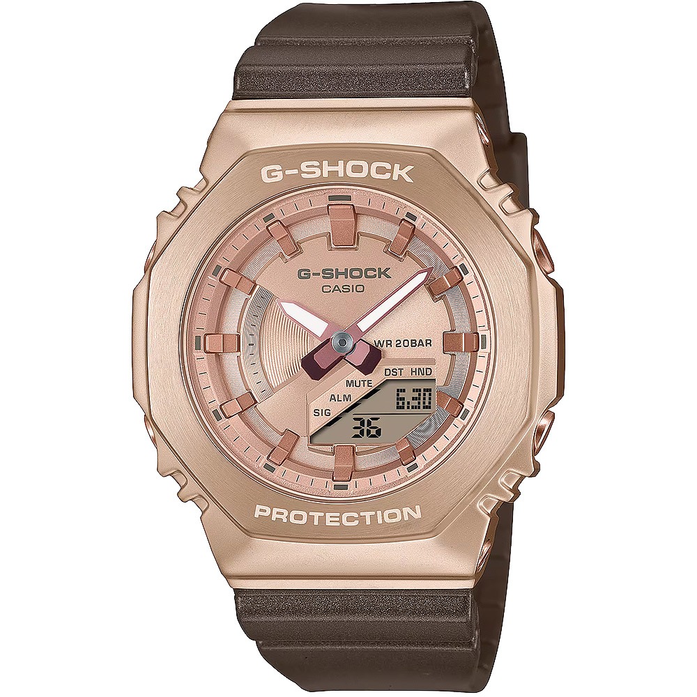 CASIO 卡西歐 G-SHOCK 粉紅金x咖啡 八角 手錶 女錶 GM-S2100CB-5A, , large