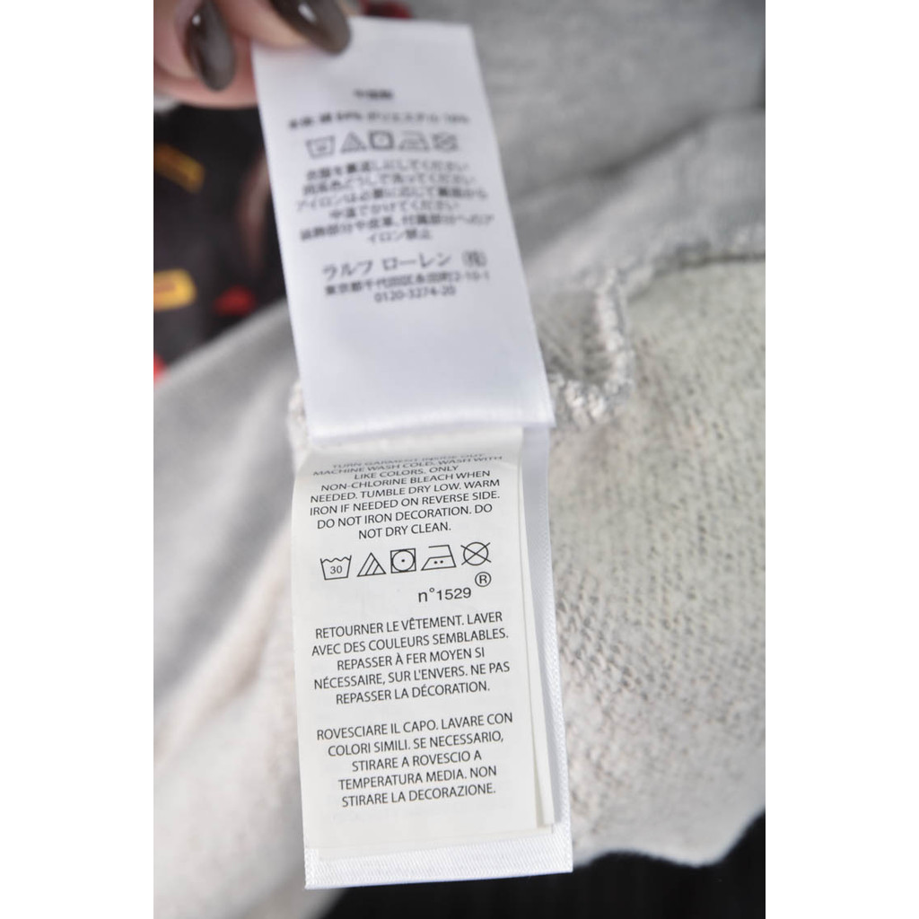 (M) polo ralph lauren棉質圖案灰色長袖上衣二手衣, , large