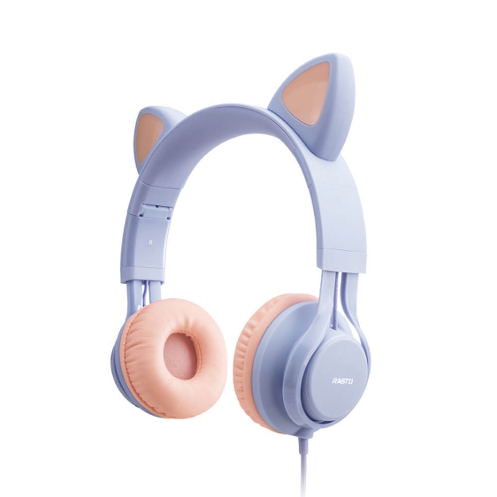 RASTO RS55 Cute Cat Kids Headphones - 85 dB Volume Limit, Non-Toxic Material, Eco-Friendly Design Purple/Blue, , large