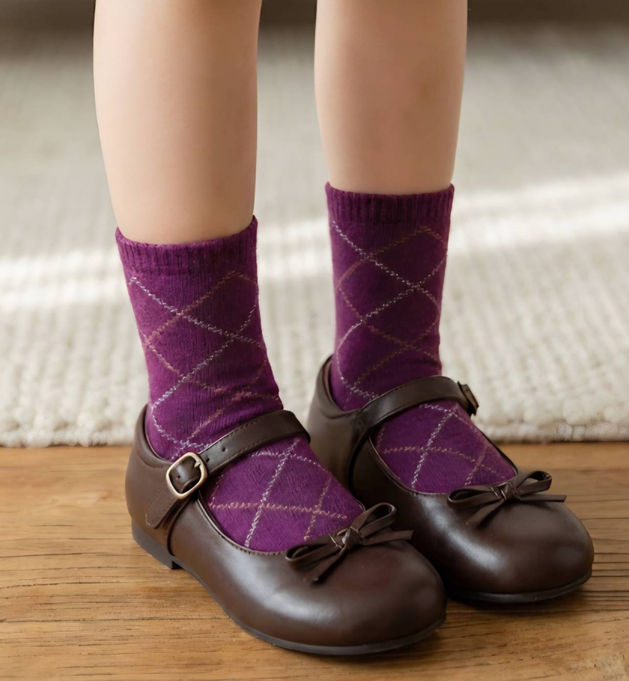 [Kaimei Cotton] MIT Made in Taiwan Big Children's Pure Cotton Diamond Pattern Women's Socks 18-22cm-8 Pairs, , large