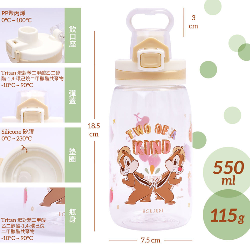 『HOUSUXI‧舒希』迪士尼奇奇蒂蒂系列-Tritan彈蓋水瓶550ml(A3), , large