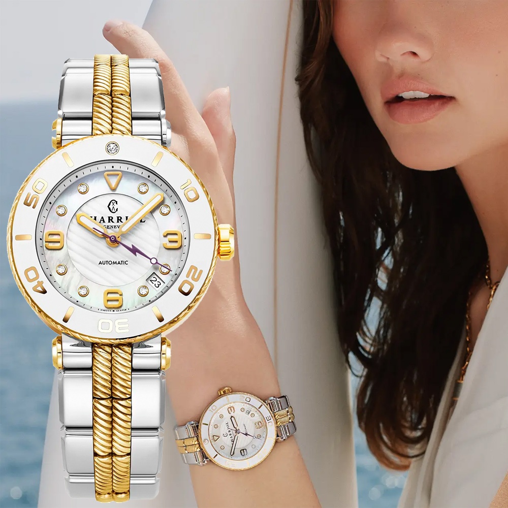 CHARRIOL 夏利豪 St-Tropez系列 運動風鑽石機械錶-36mm SF36AWY.921.004, , large