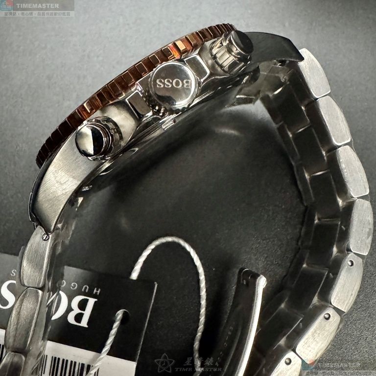 [星晴錶業]BOSS手錶,46mm,HB1513705黑色錶面黑錶殼金銀相間精鋼錶帶款, , large