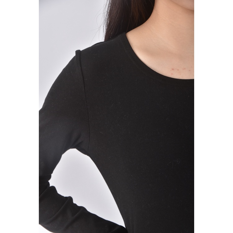 (S) niceioi質感圓領黑色長袖上衣二手衣, , large