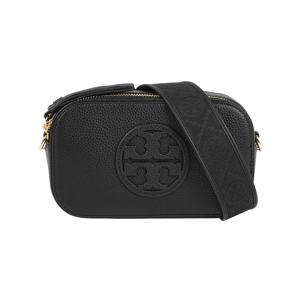 TORY BURCH Miller 荔枝紋雙拉鍊迷你相機包(黑色)