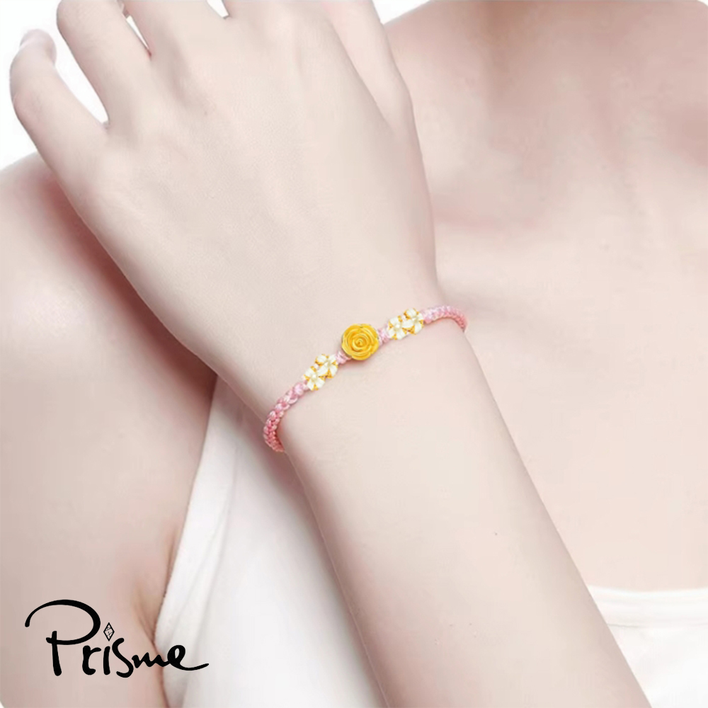 【Prisme Gold】黃金手鍊 玫瑰花 粉色編織手鍊 (金重：約0.03錢±0.01), , large