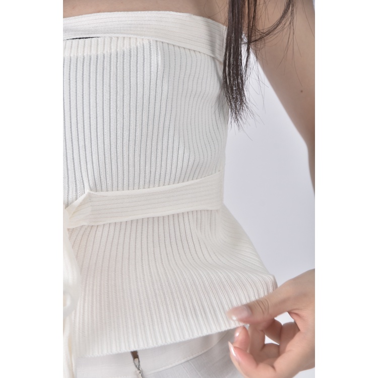 (S) 質感綁帶白色上衣二手衣, , large