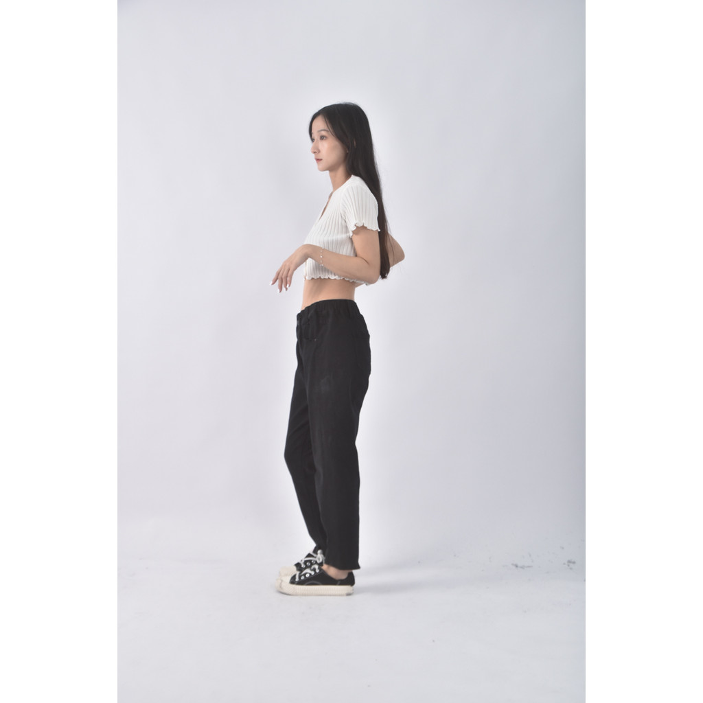 (2XL) 丹寧牛仔質感黑色長褲二手衣, , large