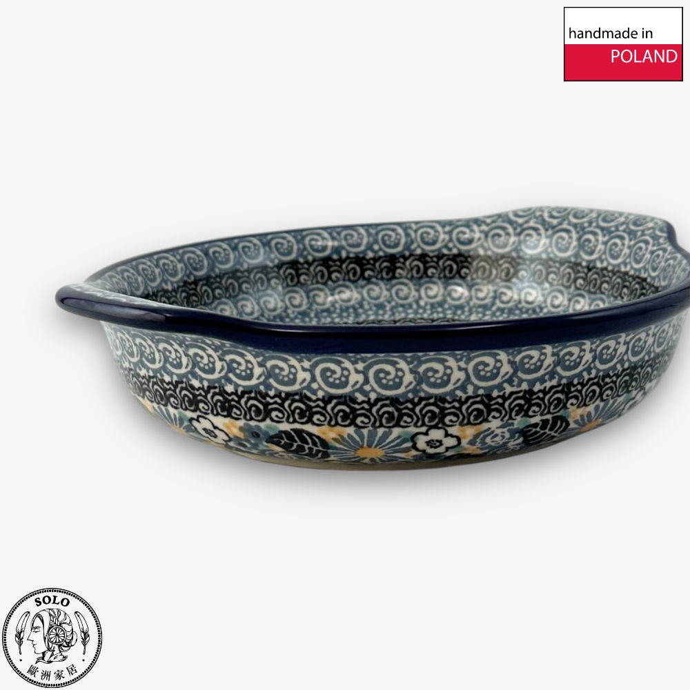【SOLO Vintage】CA Polish Pottery 18.5cm Baking Dish Night Whispers and Blue Flowers Series Made in Poland, , large